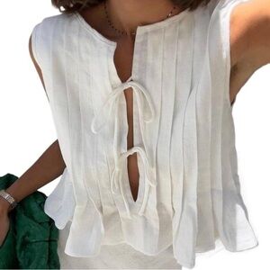 New Anthropologie Linen Bow Tie Front Tank Top size large